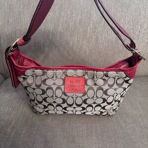 Coach Red and Gray Signature Shoulder Bag